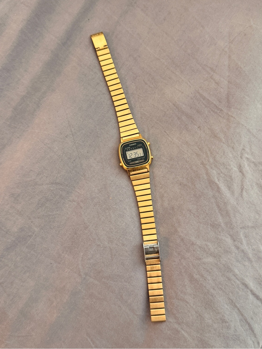 Casio Gold-tone Digital Bracelet Watch with Black Display